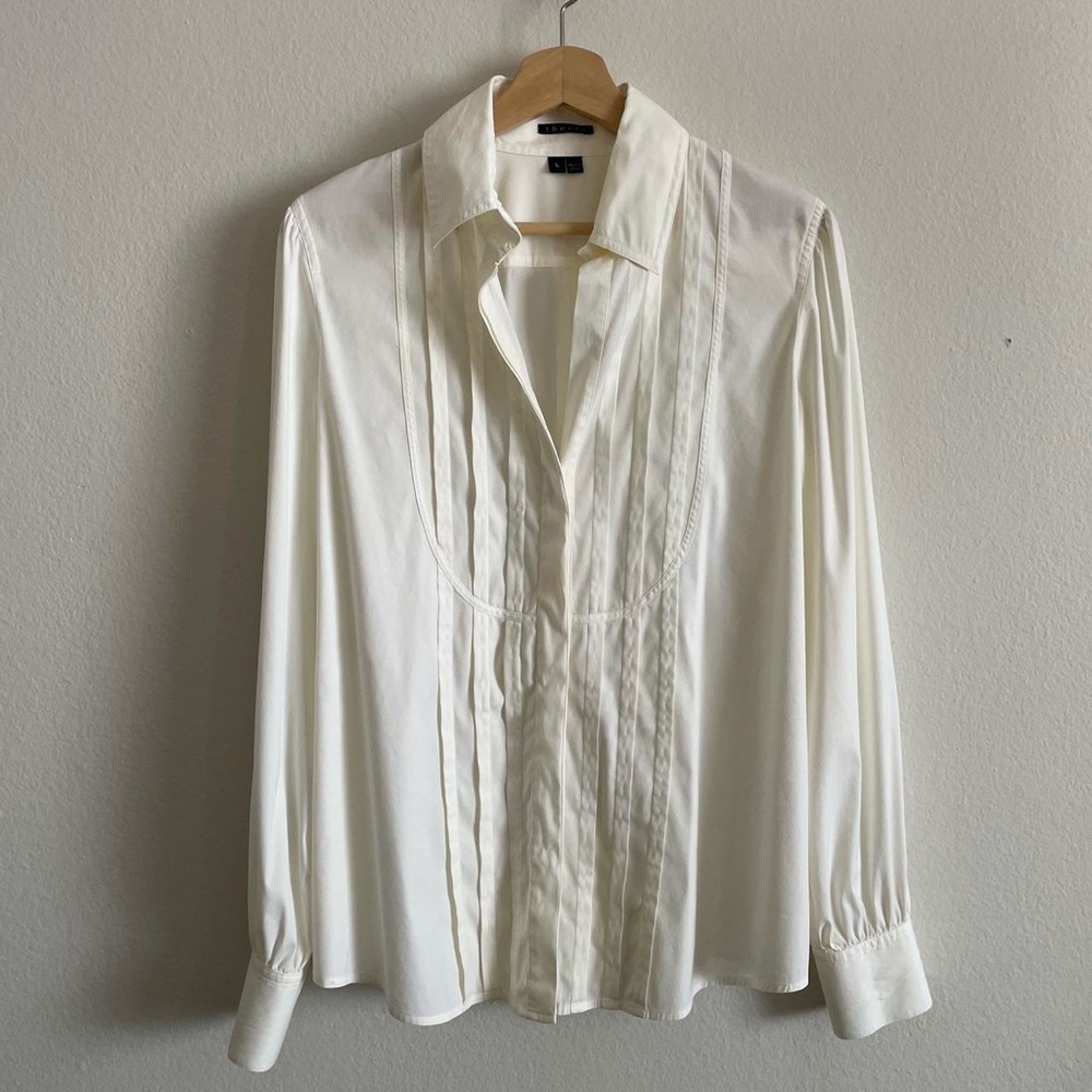 Theory bib pleated white button down